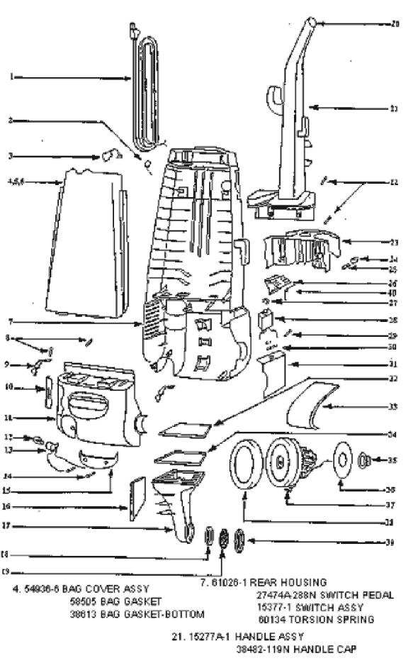Page B Diagram and Parts List for 4455AT  Eureka Upright Vacuum
