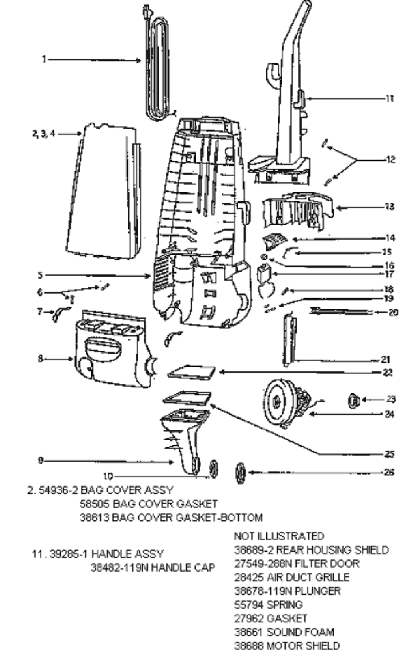 Page B Diagram and Parts List for 4460BTC-2  Eureka Upright Vacuum