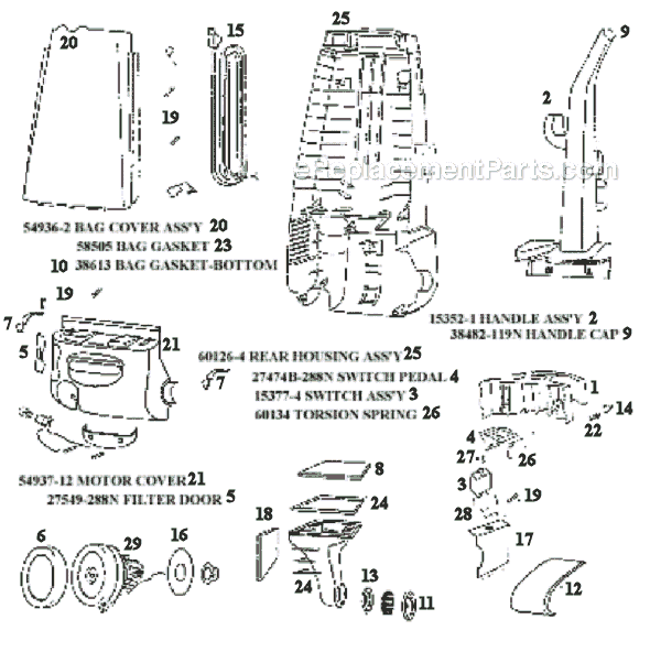 Page B Diagram and Parts List for 4460BT  Eureka Upright Vacuum