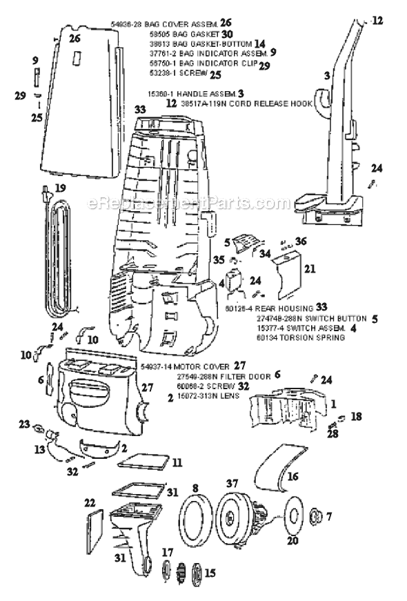 Page B Diagram and Parts List for 4462DT  Eureka Upright Vacuum
