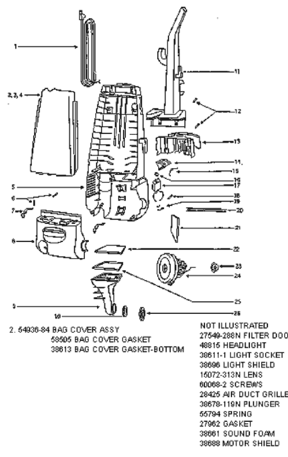 Page B Diagram and Parts List for 4464AT  Eureka Upright Vacuum