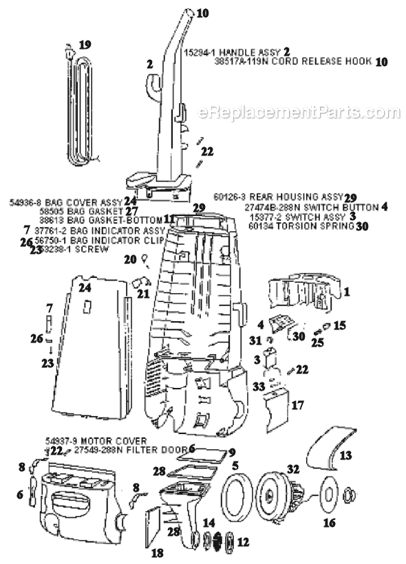 Page B Diagram and Parts List for 4465ATM  Eureka Upright Vacuum