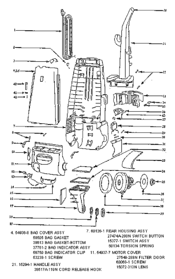 Page B Diagram and Parts List for 4465AT  Eureka Upright Vacuum