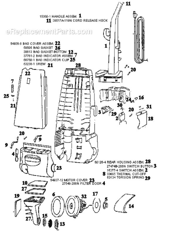 Page B Diagram and Parts List for 4465BTM  Eureka Upright Vacuum