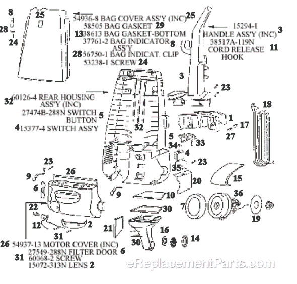 Page B Diagram and Parts List for 4465BT  Eureka Upright Vacuum