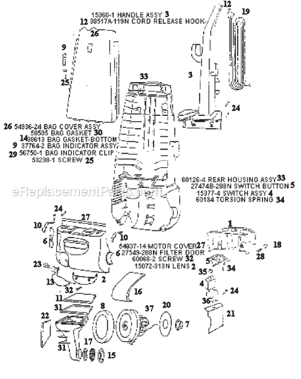 Page B Diagram and Parts List for 4465DT  Eureka Upright Vacuum