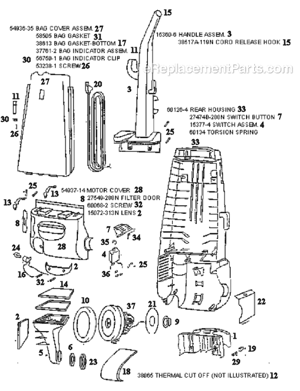 Page B Diagram and Parts List for 4466DT  Eureka Upright Vacuum