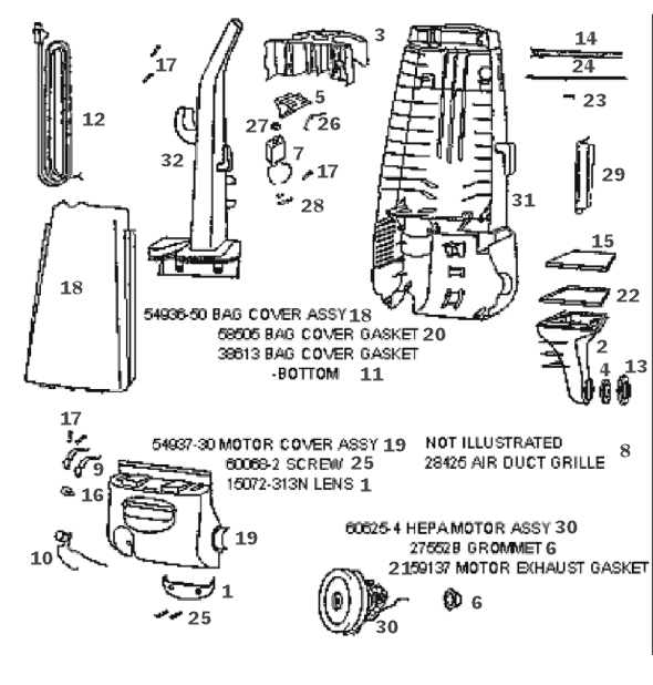 Page B Diagram and Parts List for 4469AT  Eureka Upright Vacuum