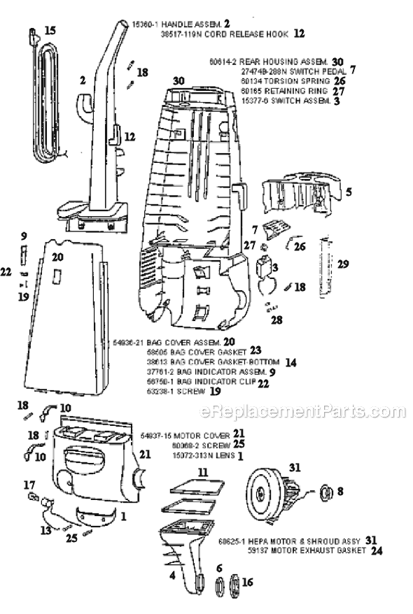 Page B Diagram and Parts List for 4470ATV  Eureka Upright Vacuum