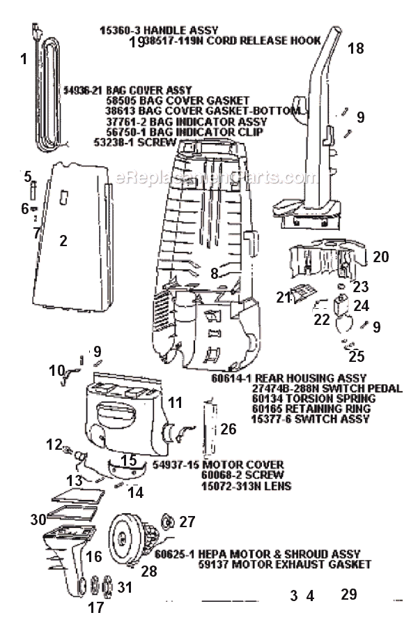 Page B Diagram and Parts List for 4470AT  Eureka Upright Vacuum
