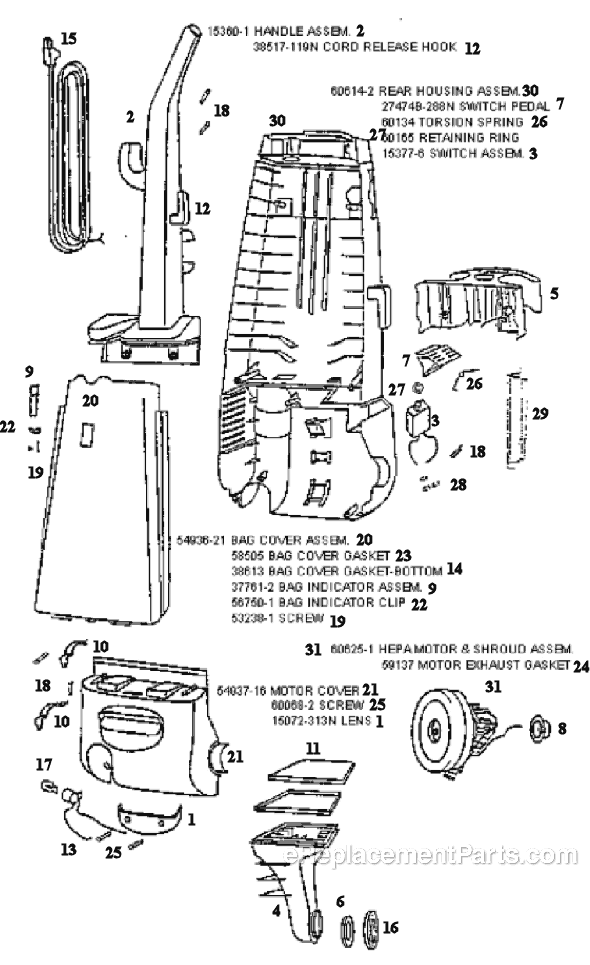 Page B Diagram and Parts List for 4472AT  Eureka Upright Vacuum
