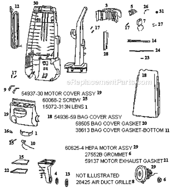 Page B Diagram and Parts List for 4473AT  Eureka Upright Vacuum