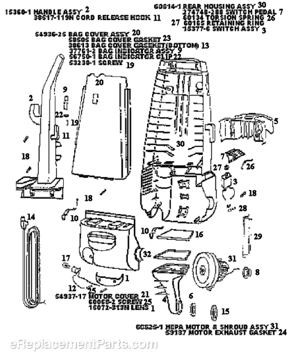 Page B Diagram and Parts List for 4475AT  Eureka Upright Vacuum