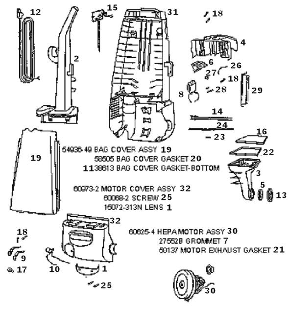 Page B Diagram and Parts List for 4476AT  Eureka Upright Vacuum