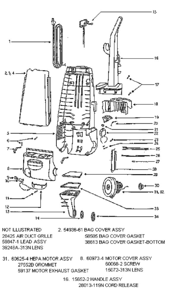 Page B Diagram and Parts List for 4478AT  Eureka Upright Vacuum
