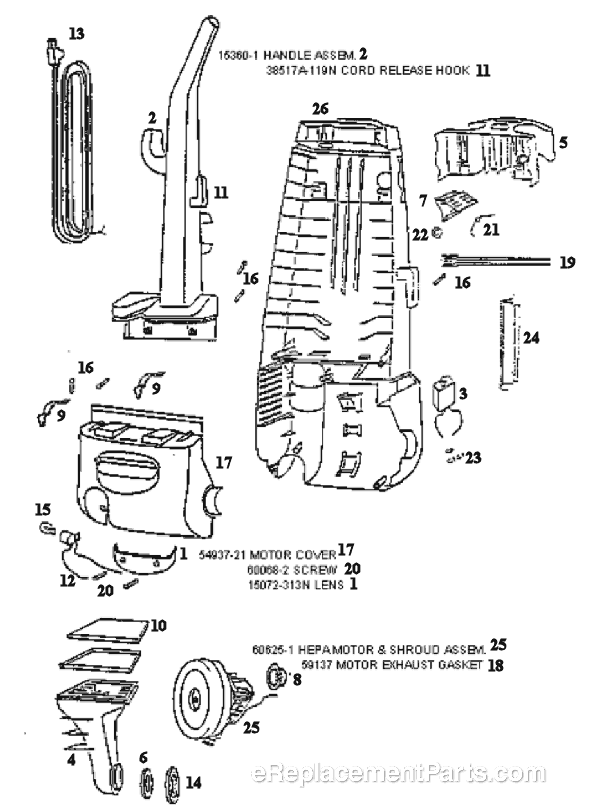 Page B Diagram and Parts List for 4481AT  Eureka Upright Vacuum