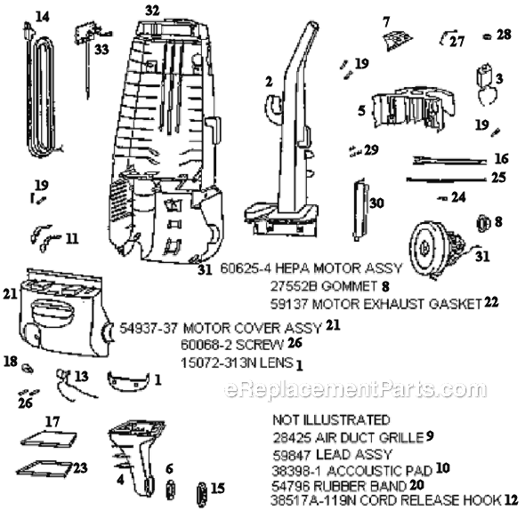 Page B Diagram and Parts List for 4482AT  Eureka Upright Vacuum