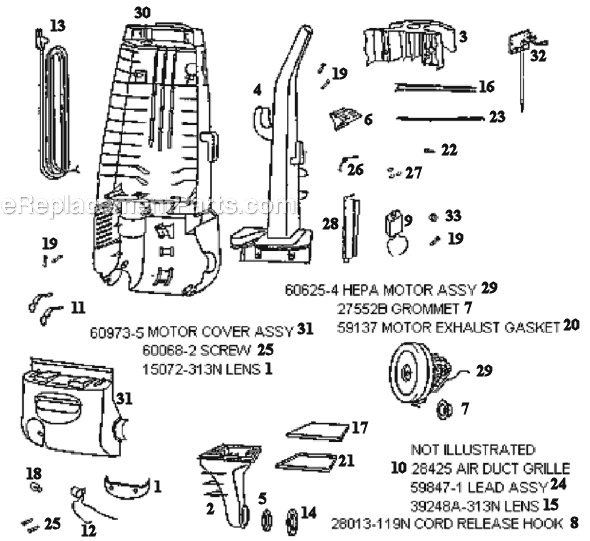Page B Diagram and Parts List for 4483AT  Eureka Upright Vacuum