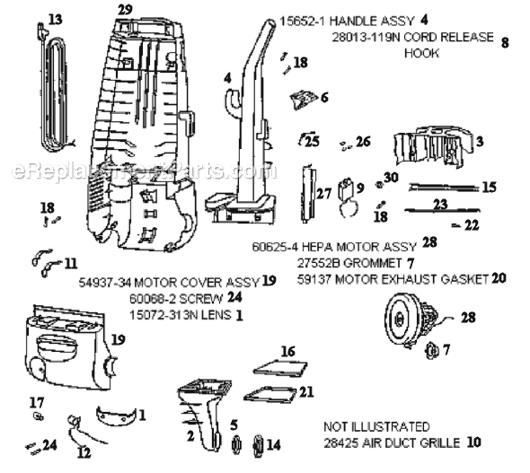 Page B Diagram and Parts List for 4484BT  Eureka Upright Vacuum