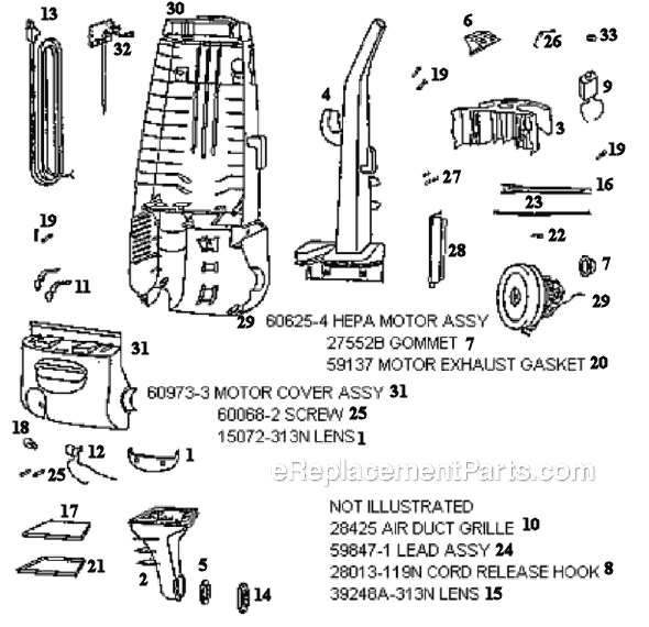 Page B Diagram and Parts List for 4485BT  Eureka Upright Vacuum