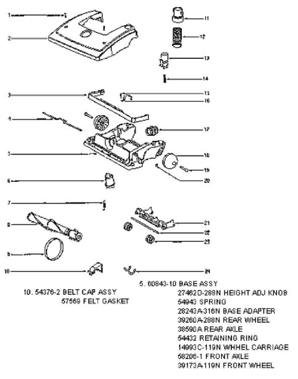 Page A Diagram and Parts List for 4654AT  Eureka Upright Vacuum