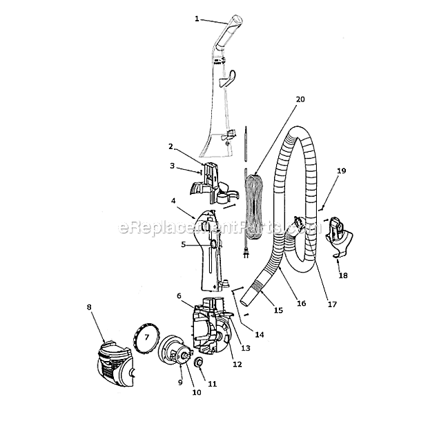 Page D Diagram and Parts List for 4704IDE  Eureka Upright Vacuum