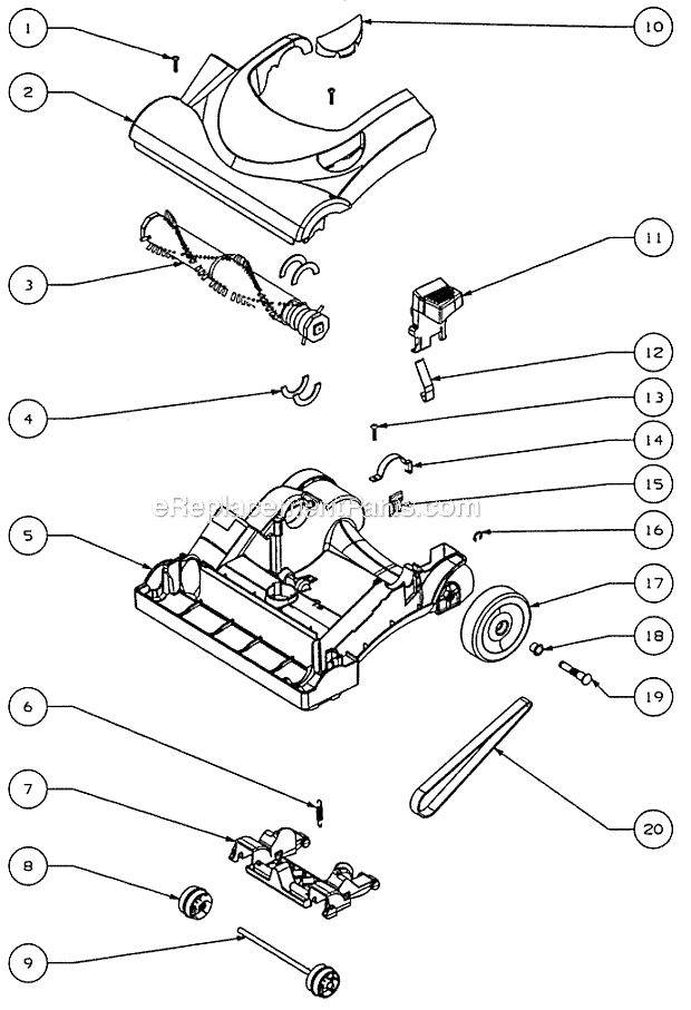 Page B Diagram and Parts List for 4704RSD  Eureka Upright Vacuum
