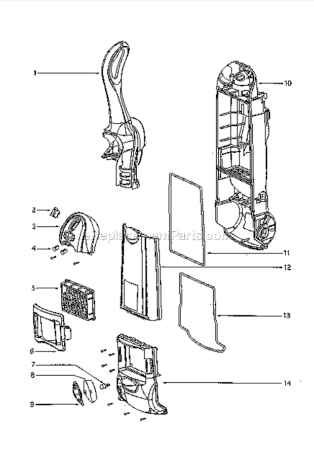 Main Body Diagram and Parts List for 4870ATV  Eureka Upright Vacuum