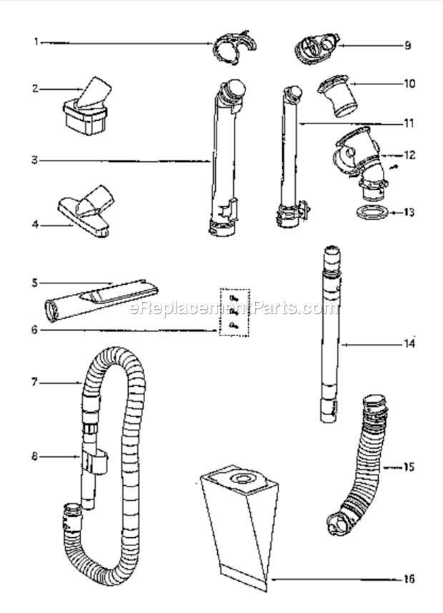 Accessories Diagram and Parts List for 4870ATV  Eureka Upright Vacuum