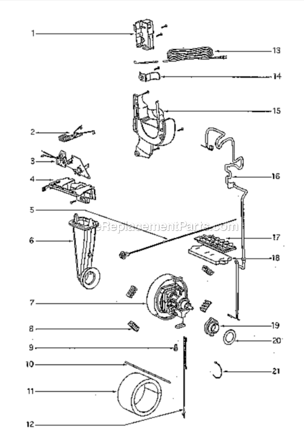 Motor Diagram and Parts List for 4870AT  Eureka Upright Vacuum