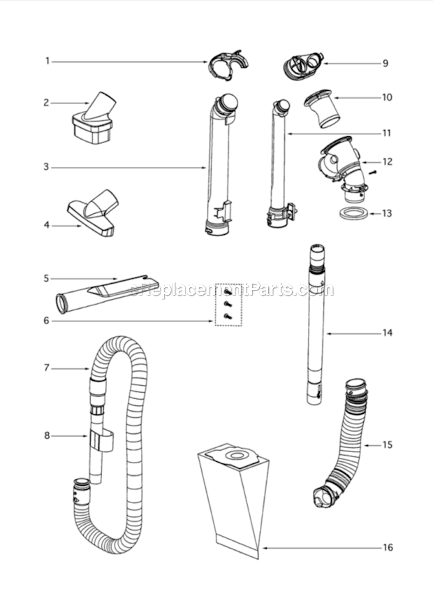 Accessories Diagram and Parts List for 4870DT  Eureka Upright Vacuum