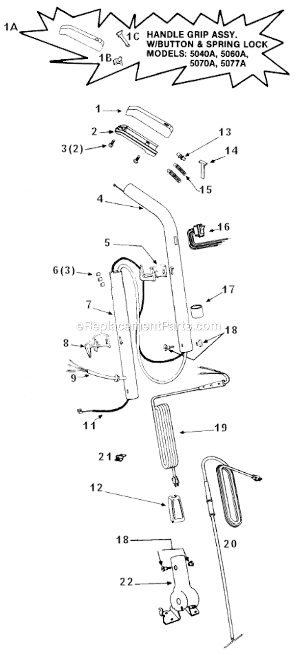 Handle_Assembly Diagram and Parts List for 5040B  Eureka Upright Vacuum