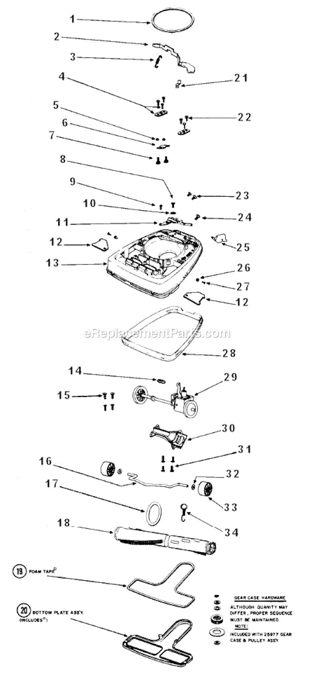 Lower_Casting_Assembly_One-Piece_Power_Drive_Unit Diagram and Parts List for 5077B  Eureka Upright Vacuum