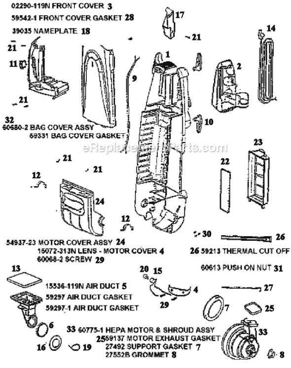 Page B Diagram and Parts List for 5180AT  Eureka Upright Vacuum
