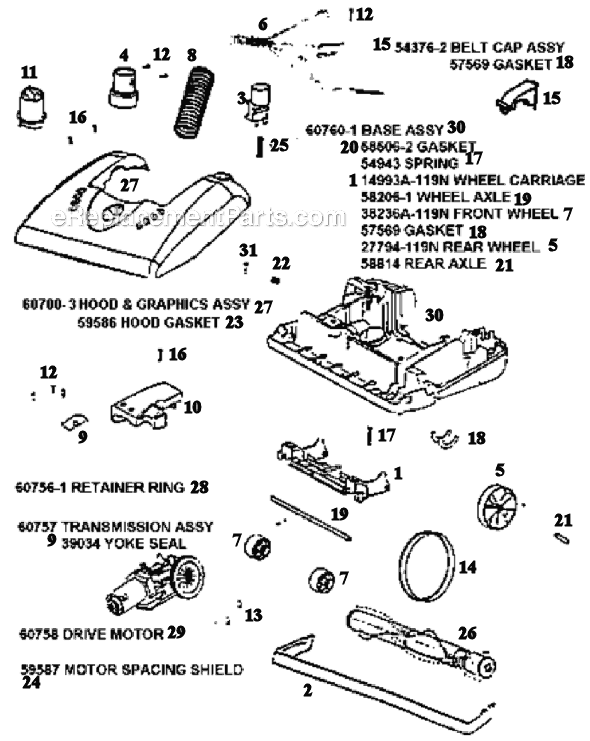 Page A Diagram and Parts List for 5184AT  Eureka Upright Vacuum