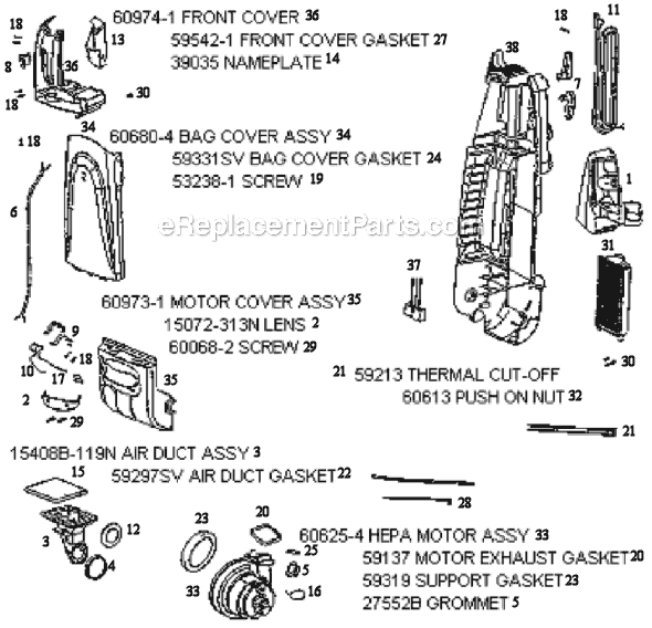 Page B Diagram and Parts List for 5187AT  Eureka Upright Vacuum