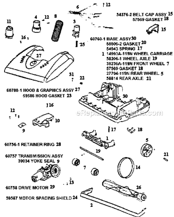 Page A Diagram and Parts List for 5188AT  Eureka Upright Vacuum