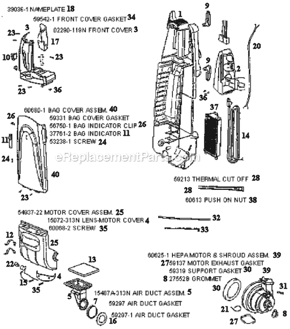 Page B Diagram and Parts List for 5188AT  Eureka Upright Vacuum