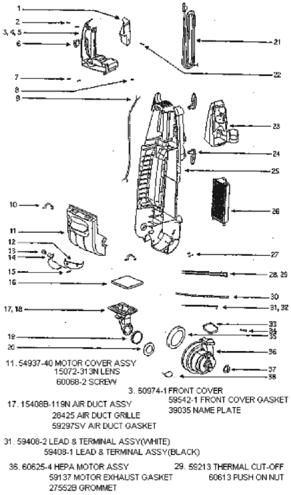 Page B Diagram and Parts List for 5190ATSA  Eureka Upright Vacuum