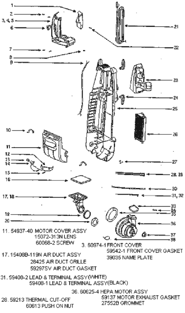 Page B Diagram and Parts List for 5193AT  Eureka Upright Vacuum