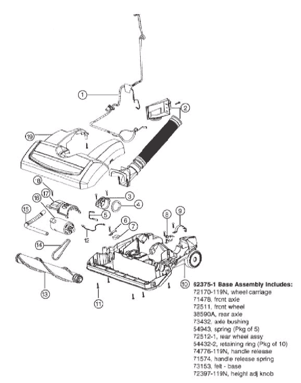 Page B Diagram and Parts List for 5892BVZ  Eureka Upright Vacuum