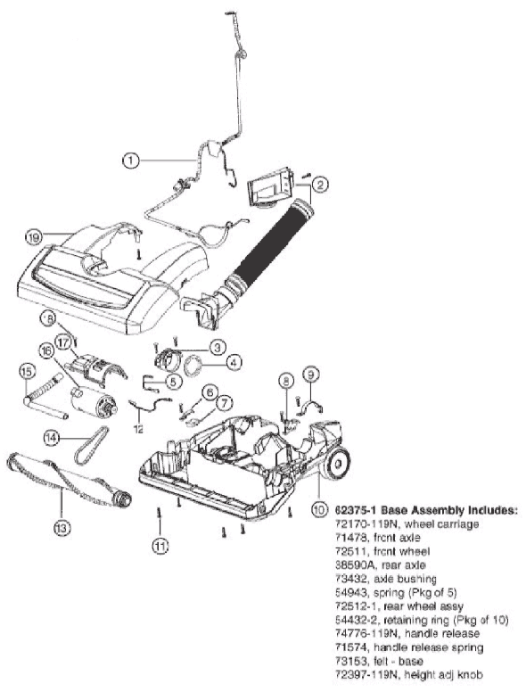 Page B Diagram and Parts List for 5902AVZ  Eureka Upright Vacuum