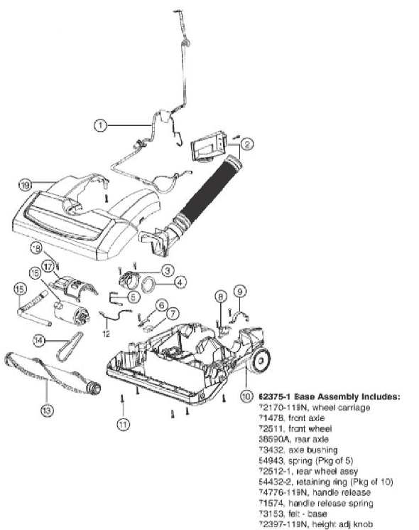 Page B Diagram and Parts List for 5902BVZ  Eureka Upright Vacuum