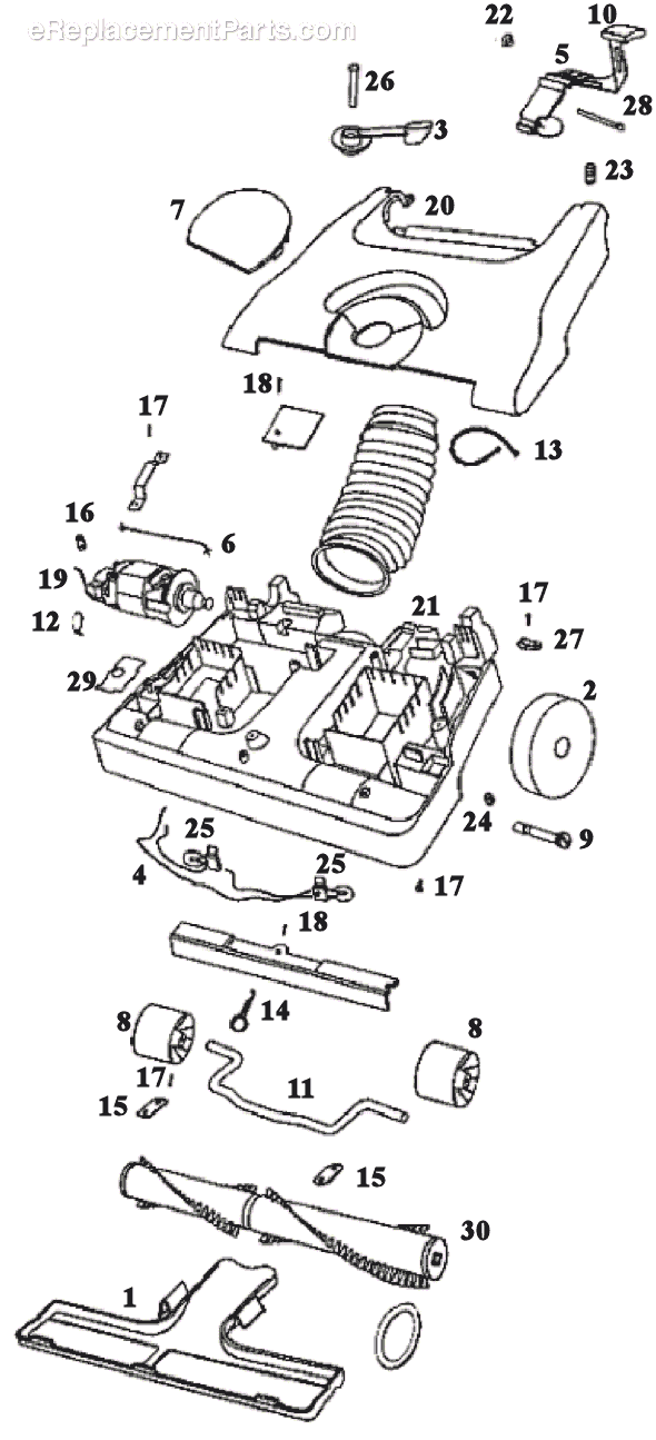 Page A Diagram and Parts List for 6425AT  Eureka Upright Vacuum