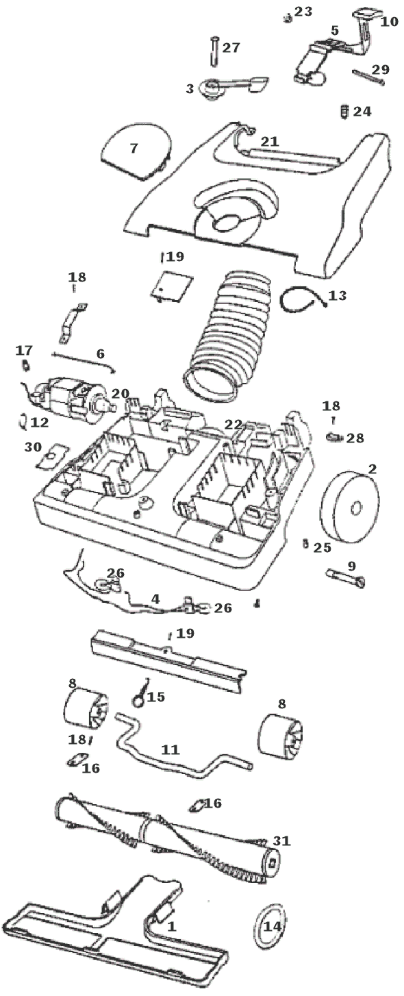 Page B Diagram and Parts List for 6436AT  Eureka Upright Vacuum