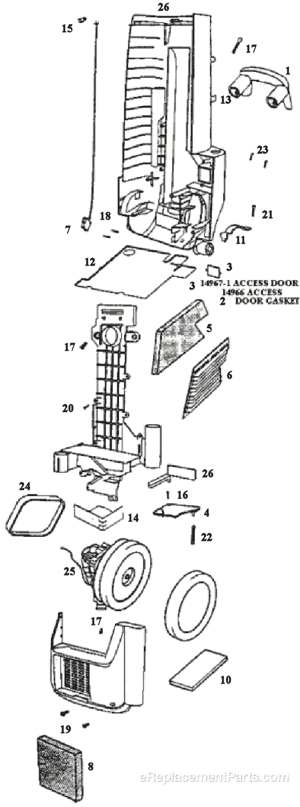 Page B Diagram and Parts List for 6450AT  Eureka Upright Vacuum