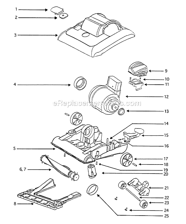 Page B Diagram and Parts List for 7605ATX  Eureka Upright Vacuum