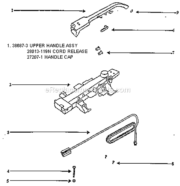Page D Diagram and Parts List for 7612DT  Eureka Upright Vacuum