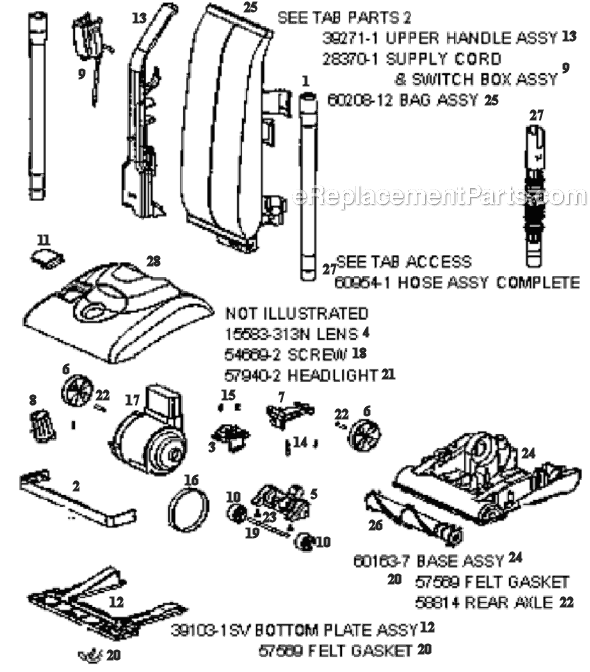 Page A Diagram and Parts List for 7745AT  Eureka Upright Vacuum