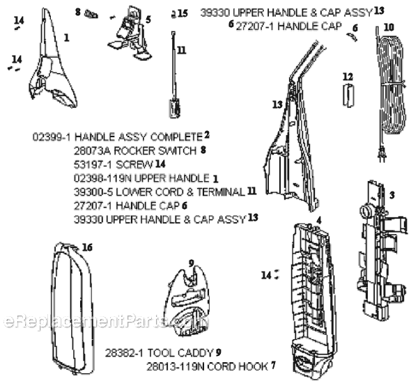 Page B Diagram and Parts List for 7770AT  Eureka Upright Vacuum